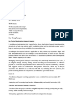 Cover Letter For The Post of Application Support Analyst PDF