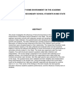 Influence of Home Environment On The Academic Performance of Secondary School Students in Imo State