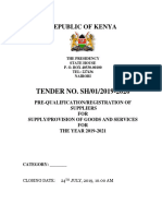 Tender No: SH/01/2019-2020 For Pre-Qualification/registration of Suppliers For Supply/provision of Goods and Services - Financial Years 2019/2021