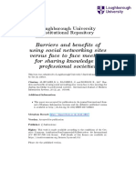 Barriers and Benefits of Using Social Networking Sites Versus Face To Face Meetings For Sharing Knowledge in Professional Societies