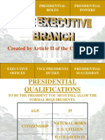 Created by Article II of The Constitution: Presidential Roles Presidential Powers Qualifications