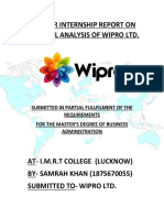 Summer Internship Report On Financial Analysis of Wipro LTD