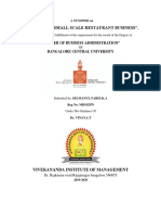 "A Study On Small Scale Restaurant Business".: "Master of Business Administration" Bangalore Central University