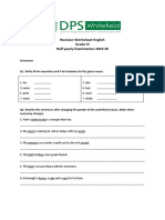 Revision Worksheet-English Grade IV Half Yearly Examination 2019-20