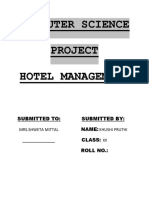 Computer Science Investigatory Project "Hotel Management" Class 12th