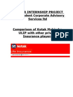 Summer Internship Project With Prudent Corporate Advisory Services LTD Comparison of Kotak Mahindra ULIP With Other Private Insurance Players