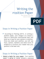 Steps in Writing A Position Paper Outline of A Position Paper