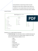 C++ Data Types: Primitive Data Types : These Data Types Are Built-In or Predefined Data Types and