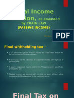 Final Income Taxation,: As Amended by Train Law