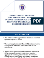 Guidelines On The Basic Education Enrollment For School Year 2020-2021 in Light of The Covid-19 National Public Health Emergency