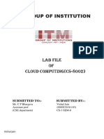 Itm Group of Institution: Lab File OF Cloud Computing (Cs-8002)