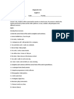 Diagnostic Test English II Name: - Code: - Faculty