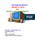 CBSE CLASS XII COMPUTER SCIENCE PROJECT FILE ON Hotel Management 2020