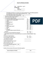 Health Appraisal Record: I. Personal Data: II. Physical and Medical Examination