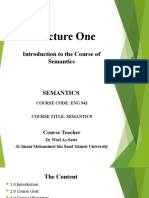 Lecture One: Introduction To The Course of Semantics