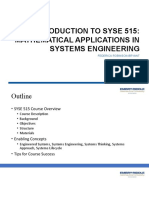 Introduction To Syse 515: Mathematical Applications in Systems Engineering