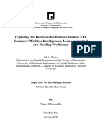 Exploring The Relationship Between Iranian EFL Learners' Multiple Intelligences, Locus of Control and Reading Proficiency