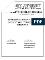 Reference Groups and Its Implications On Consumer Behaviour: Submitted To: Submitted by