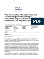 PHD Studentship - Microstructural and Surface Integrity in Machining of Specialist Composite Materials For Next Generation Aero-Engine Applications