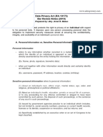 Data Privacy Act (RA 10173) Bar Review Notes (2019) : Prepared By: Atty. Arnel D. Mateo