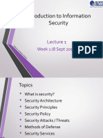 Introduction To Information Security: Week 1 (8 Sept 2014)