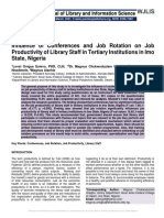 Influence of Conferences and Job Rotation On Job Productivity of Library Staff in Tertiary Institutions in Imo State, Nigeria