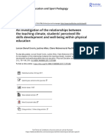 An Investigation of The Relationships Between The Teaching Climate Students Perceived Life Skills Development and Well Being Within Physical Education