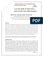 Deterioration of Water Quality of Anchar Lake As Indicatedby Analysis of Various Water Quality Parameters