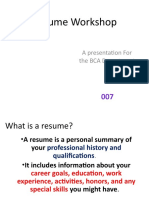 Resume Workshop: A Presentation For The BCA Department