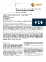 An Assessment of Motorcycle Operation in Ado-Odo Ota Local Government Area of Ogun State, Nigeria