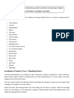 Method Statement For Installation & Testing of Sanitary Wares or Accessories or Plumbing Fixures