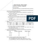 Unity University, Adama Campus Introduction To Statistics Assignment