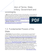 Definition of Terms: State, People, Territory, Government and Sovereignty