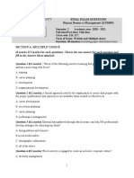 Final Exam Questions Human Resource Management (QTR403) : Fill in The Answer Sheet Attached