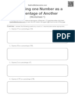 Expressing One Number As A Percentage of Another: (Worksheet 1)