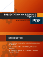 Presentation On Reliance Trends: by Manya Gupta, Iv Sem, B.SC, F.D