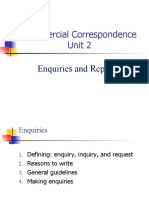 Commercial Correspondence Unit 2: Enquiries and Replies