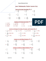 Math C Summer Mathematics Packet Answer Key: Answers To Fraction Operations