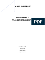 Mapua University: Experiment No. 1 Falling Sphere Viscometer