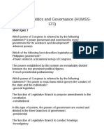 Philippine Politics and Governance (HUMSS-123) : Short Quiz 7