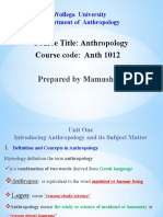 Course Title: Anthropology Course Code: Anth 1012: Prepared by Mamush D