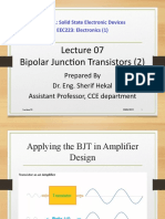 Bipolar Junction Transistors (2) : Prepared by Dr. Eng. Sherif Hekal Assistant Professor, CCE Department