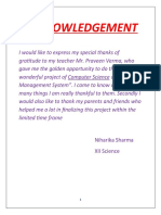 Acknowledgement: Niharika Sharma XII Science