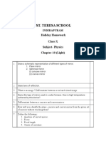 St. Teresa School: Holiday Homework Class-X Subject-Physics Chapter-10 (Light)