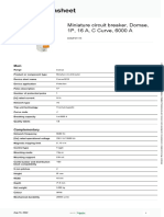 Product Datasheet: Miniature Circuit Breaker, Domae, 1P, 16 A, C Curve, 6000 A