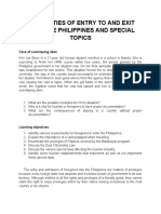 Formalities of Entry To and Exit From The Philippines and Special Topics