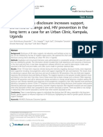 Hiv Aids Status Disclosure Increases Support Behavioural Change and Hiv Prevention in The Long Term A Case For An Urban Clinic Kampala Uganda