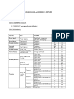 Psychological Assessment Report: 1) NIMHANS Neuropsychological Battery