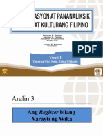 Aralin 3 Ang Register Bilang Varayti NG Wika