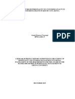 Influence of Brand Personality On Consumer Loyalty in Fast Food Restaurants in Kumusu City, Kenya